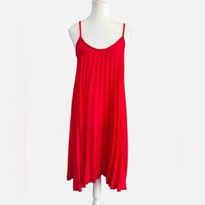 Anthropologie See You Monday Red Pleated Sleeveless Swing Dress – Size L
